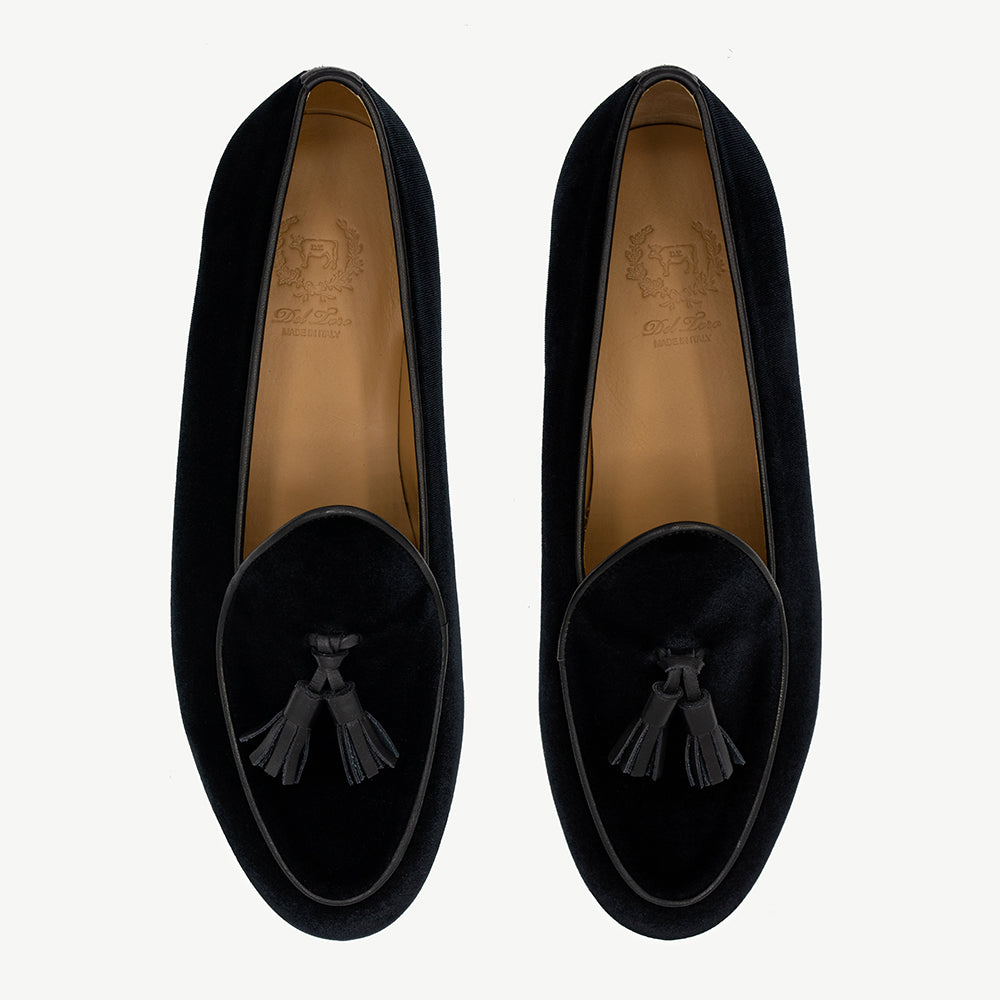 Men's Black Velvet Loafer with Black Tassel