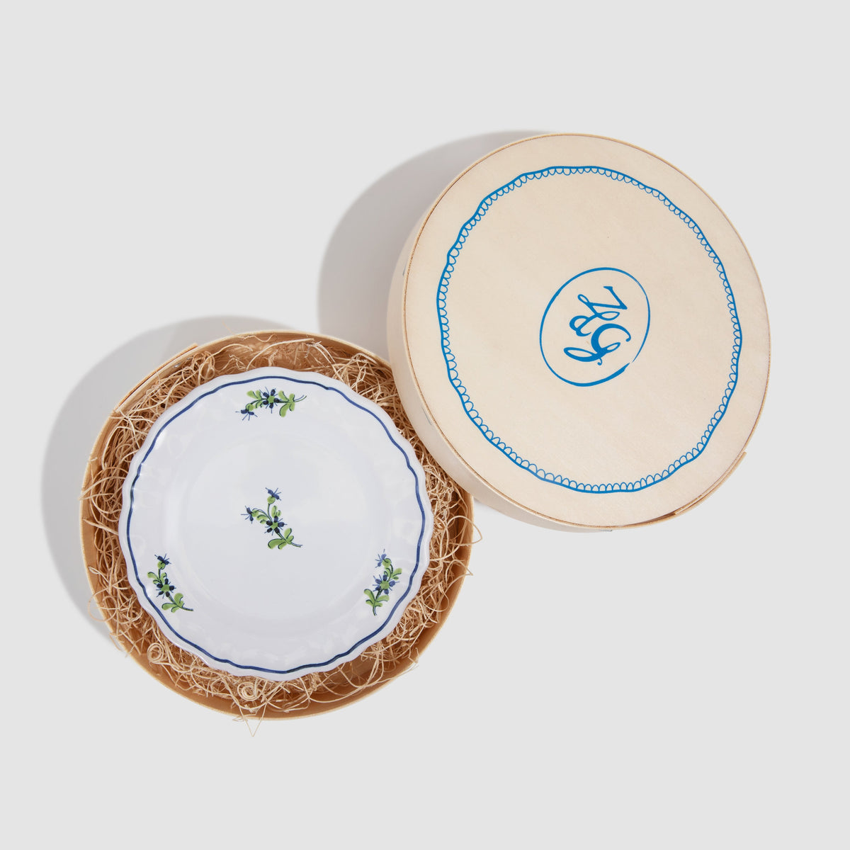 Les Bleuets Round Petite Plate in Bleu Égyptien in Vert