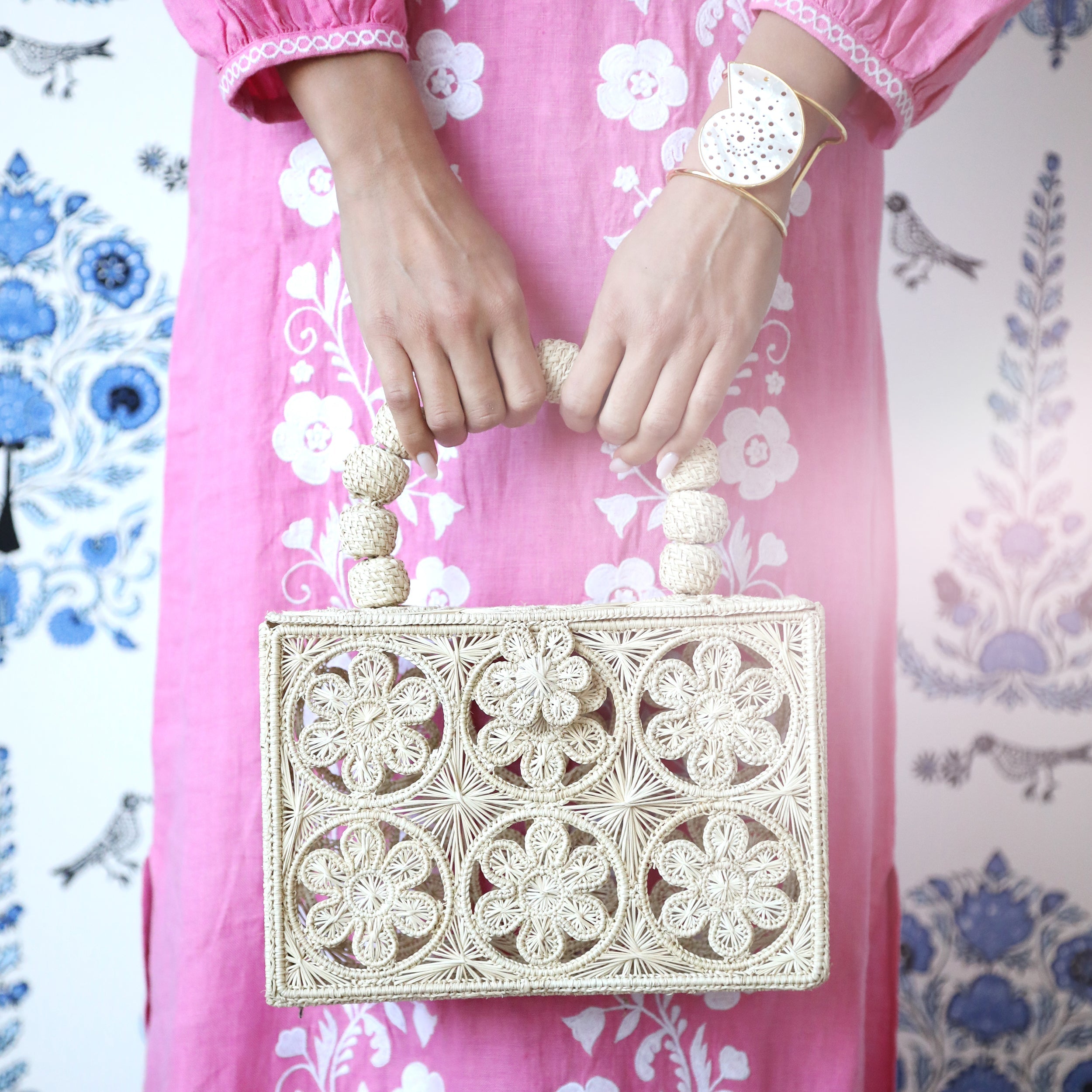 Rattan Bloom Cage Clutch