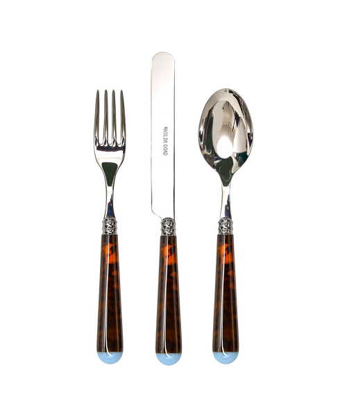 6 PIECE TORTOISESHELL CUTLERY SET, BLUE