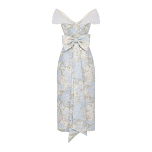 Sylvie Dress in Light Blue Floral Brocade