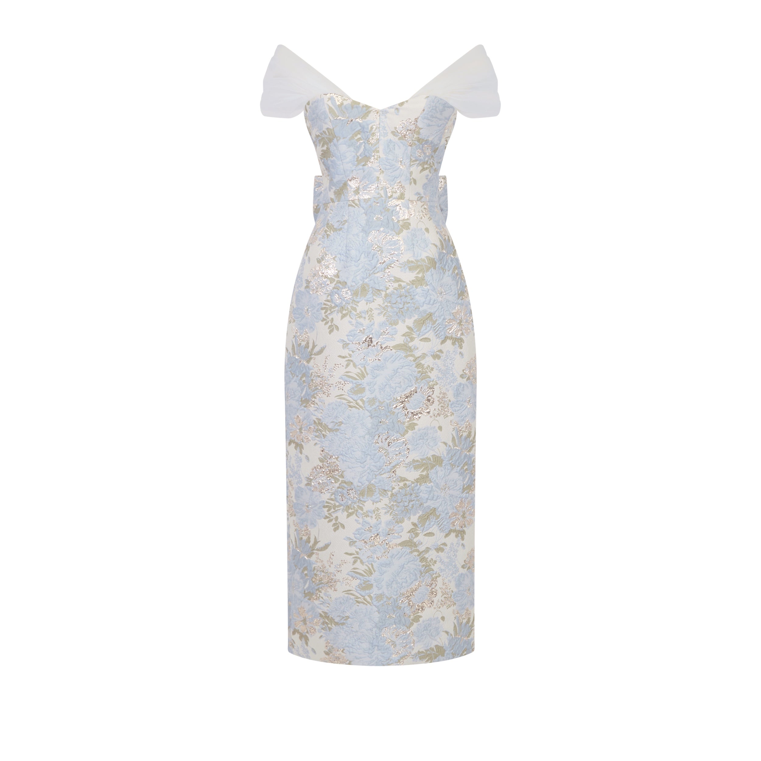 Sylvie Dress in Light Blue Floral Brocade