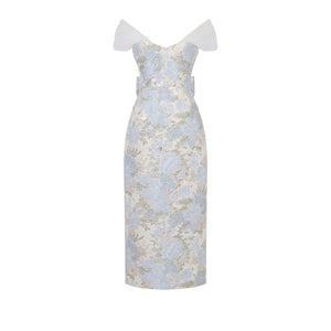 Sylvie Dress in Light Blue Floral Brocade