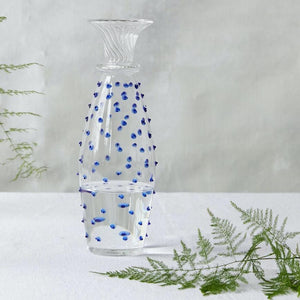Issy Granger Blue Spotty Glass Carafe, Glass Jug with Blue Spotty Water Glasses  Edit alt text
