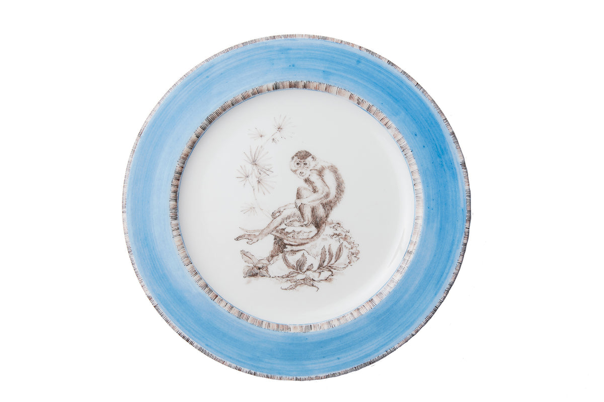 Blue Monkey Dessert Plates, Set of 6