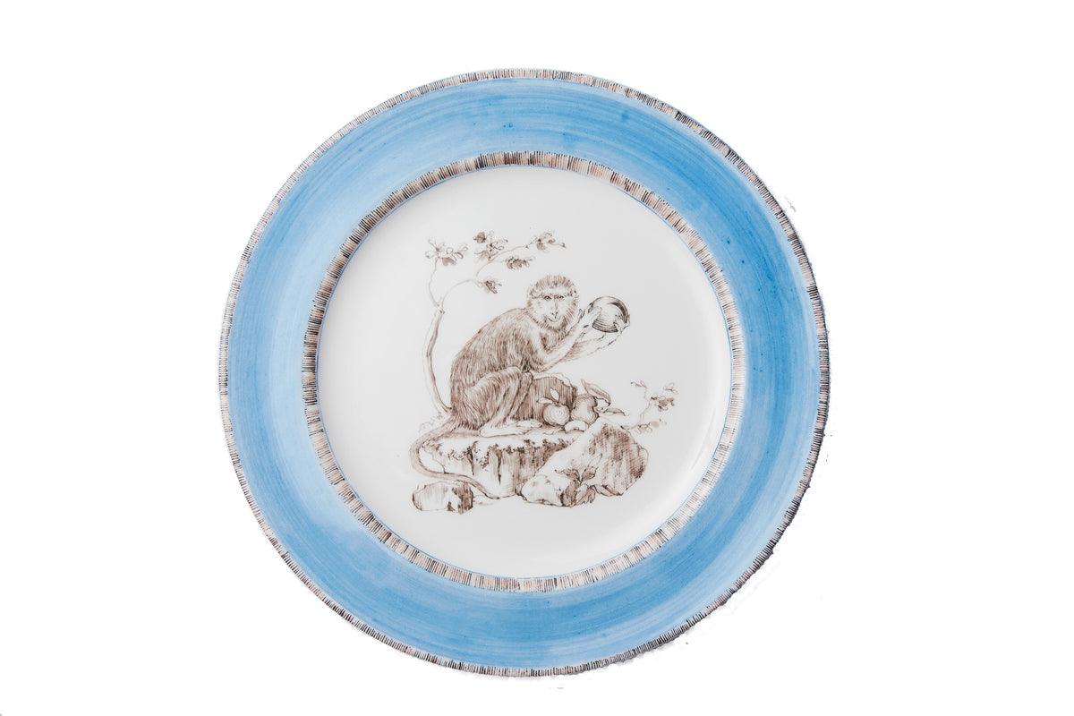 Blue Monkey Dessert Plates, Set of 6