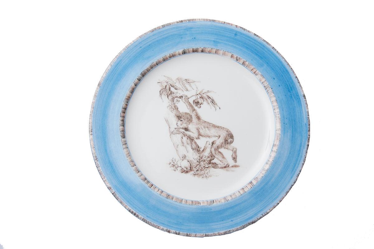 Blue Monkey Dessert Plates, Set of 6