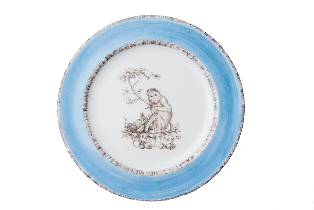 Blue Monkey Dessert Plates, Set of 6