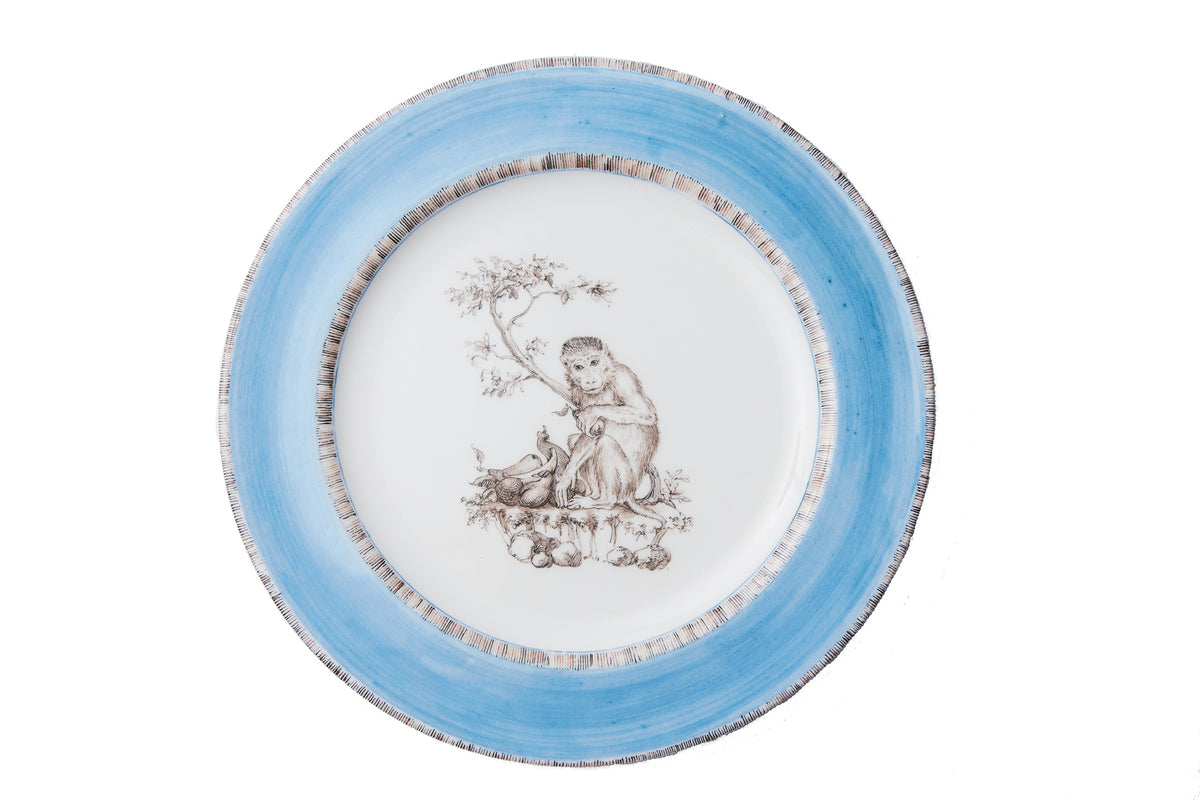 Blue Monkey Dessert Plates, Set of 6