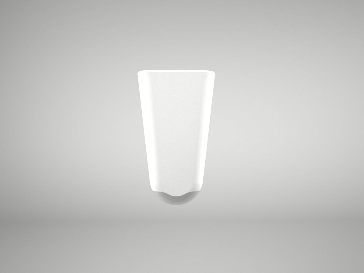 Front view of a SNOO Leg Lifter showcasing its white plastic tapered wedge against a gray background