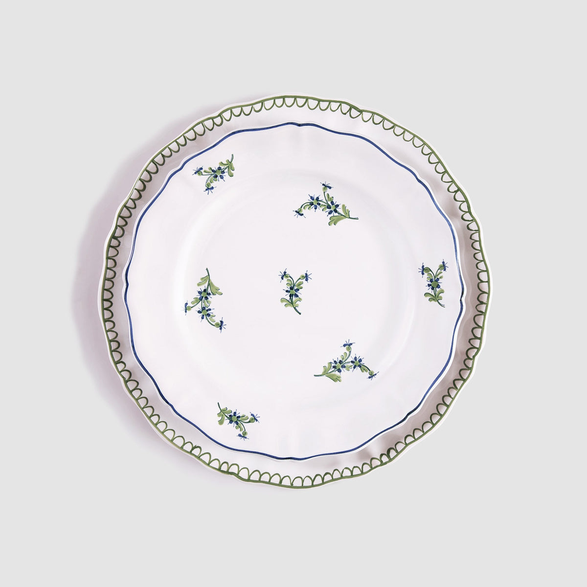 Bouclette Dinner Plate, Green with Les Bleuets Salad Plate