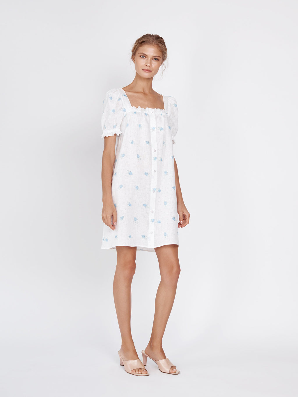 sleeper brigitte linen mini dress Brigitte Linen Midi Dress in Pink vichy Sleeper