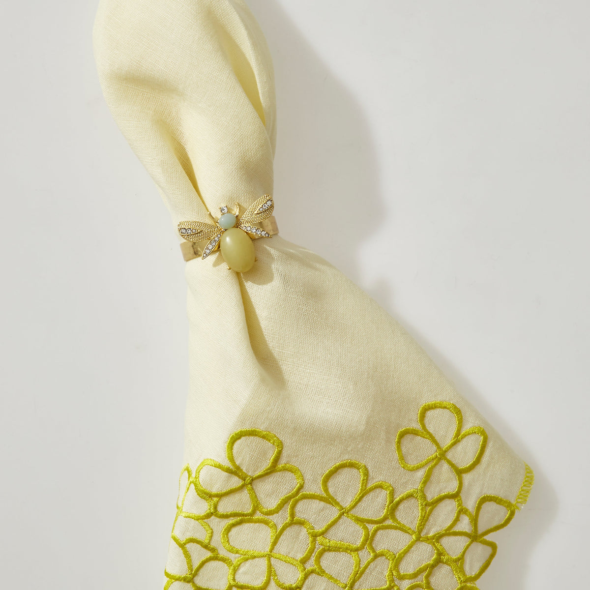 Etched Wing Bug Skinny Napkin Rings in Lemon Jasper, Set of Four