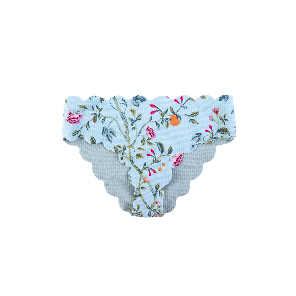 Front view of Bumby Broadway Bottom showcasing floral print and scalloped edge on a white background