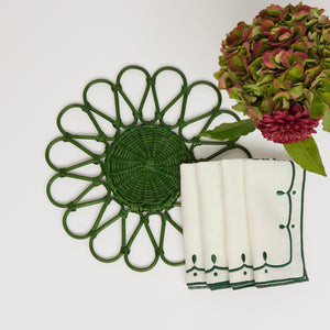 Gaia Green Rattan Flower Placemat, Set of 4