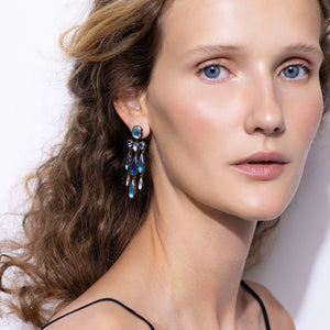 Catherine Long Girandole Earrings in Multi-Blue