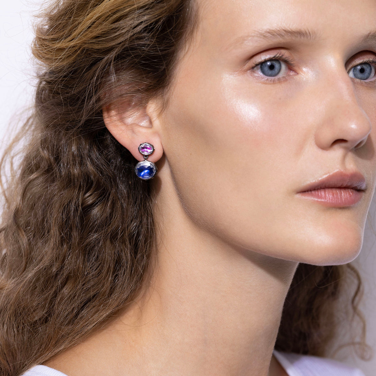 Catherine Oval 2-Drop Earrings in Rose/Indigo