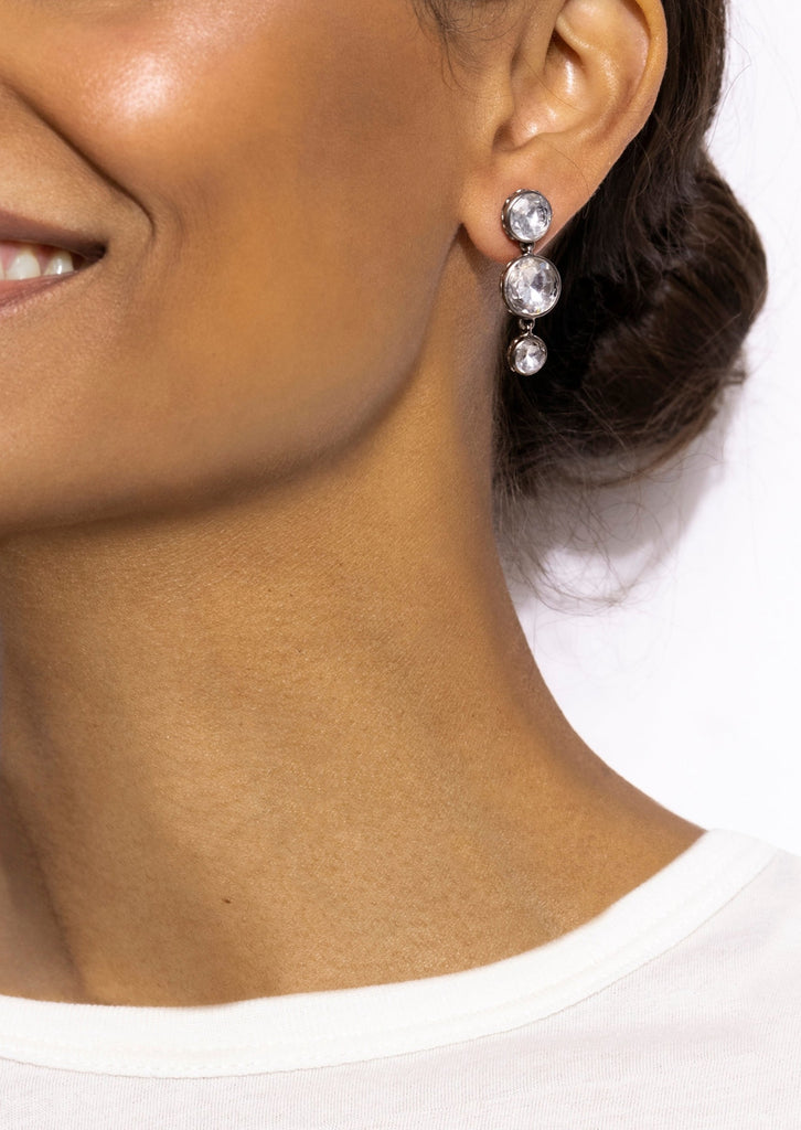 Catherine Round 3-Drop Earrings in White