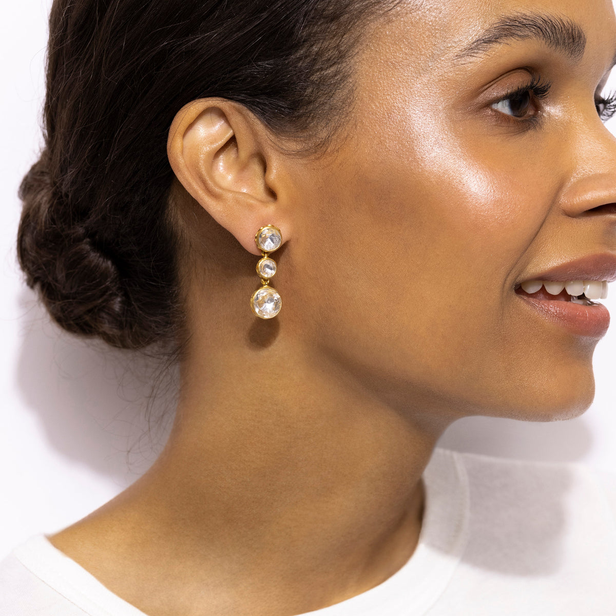Catherine Round 3-Drop Earrings in White