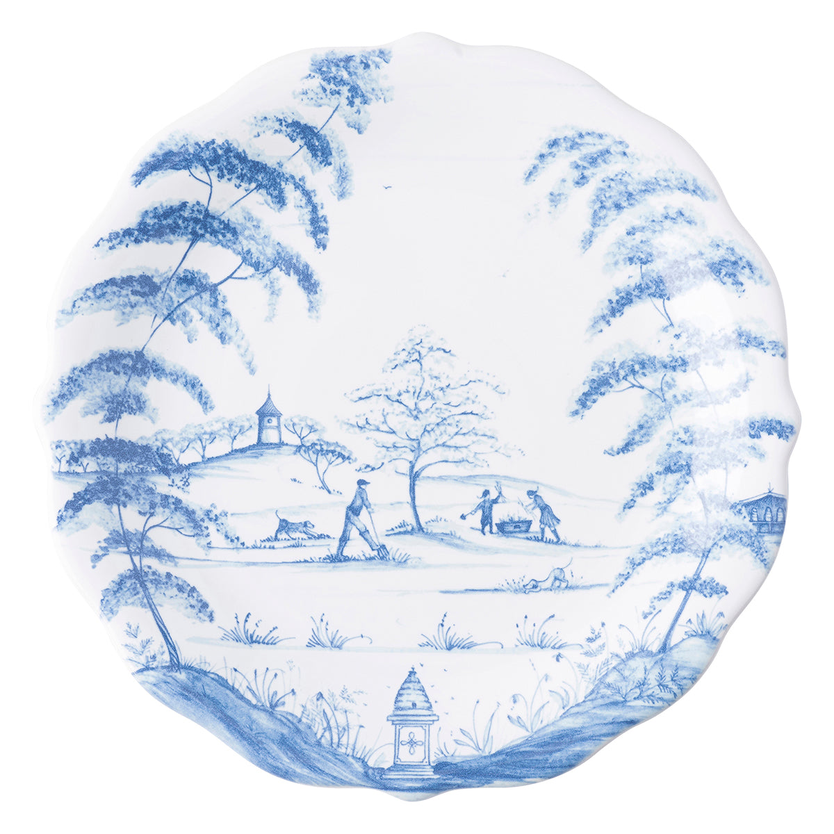 Country Estate Delft Blue Party Plates Spring Gardening Scenes, Set of 4
