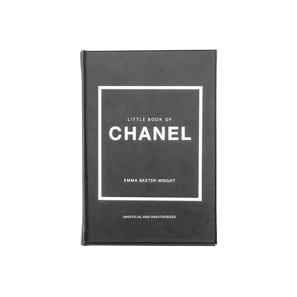 Front view of Little Book of Chanel in Traditional Leather showcasing a black textured cover with white title lettering