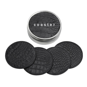 4 Coasters with Tin Box in Crocodile Embossed Leather