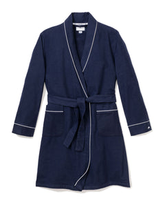 Children’s Navy Flannel Robe with White Piping