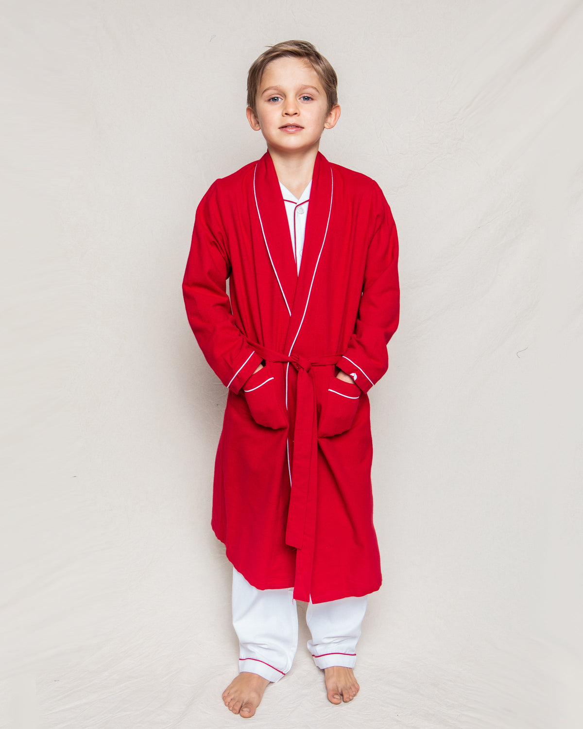 Children’s Red Flannel Robe with White Piping