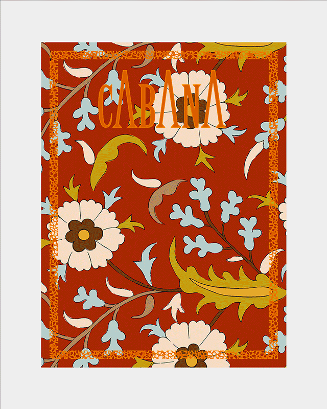 Front view of Cabana Magazine N16 showcasing red floral cover with large CABANA title and orange decorative border