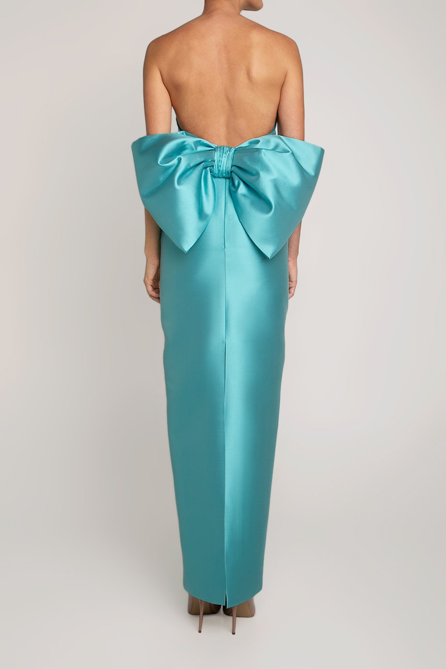 Camille Silk and Wool Column Gown with Removable Train
