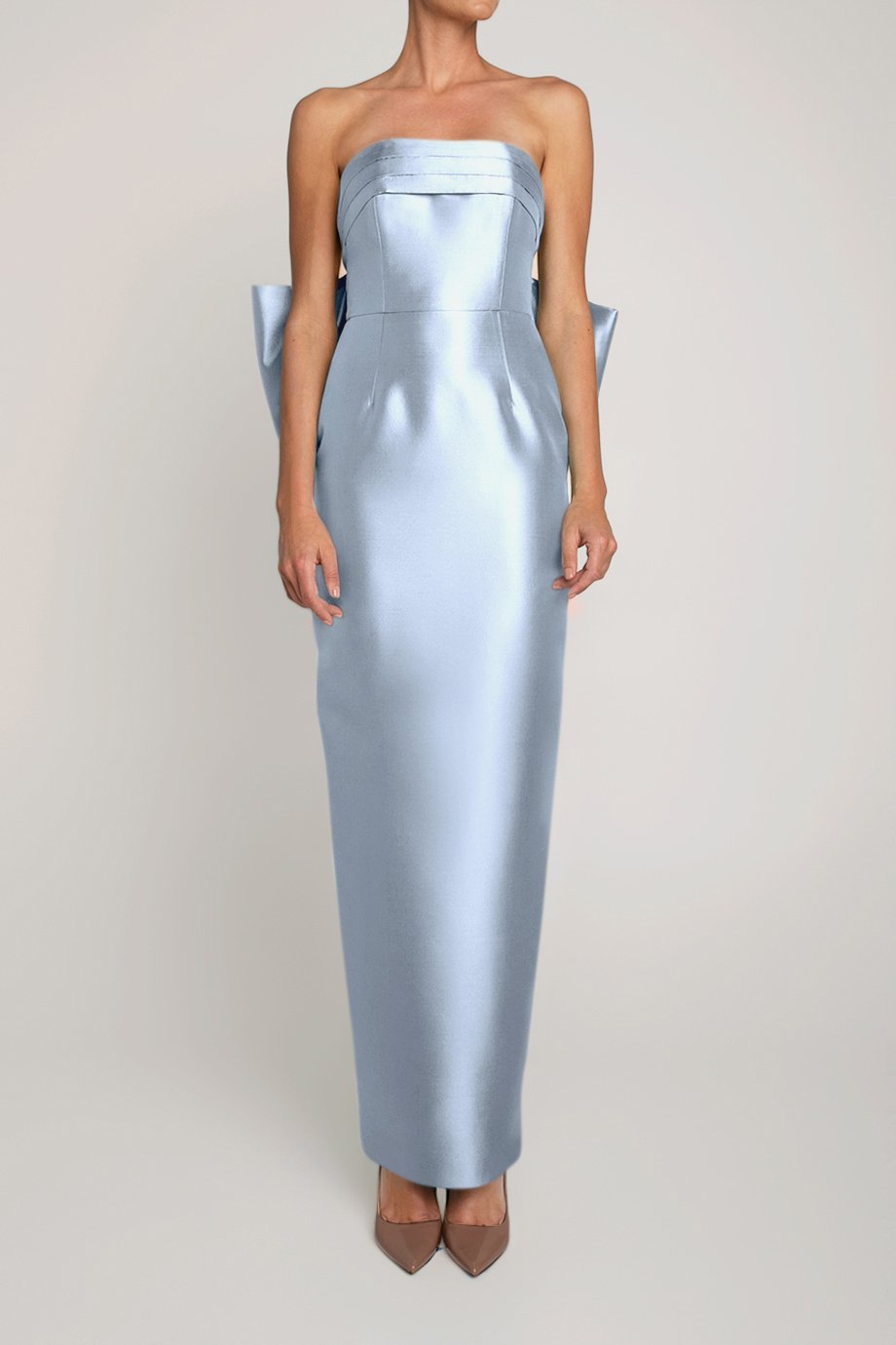 Camille Silk and Wool Column Gown with Removable Train