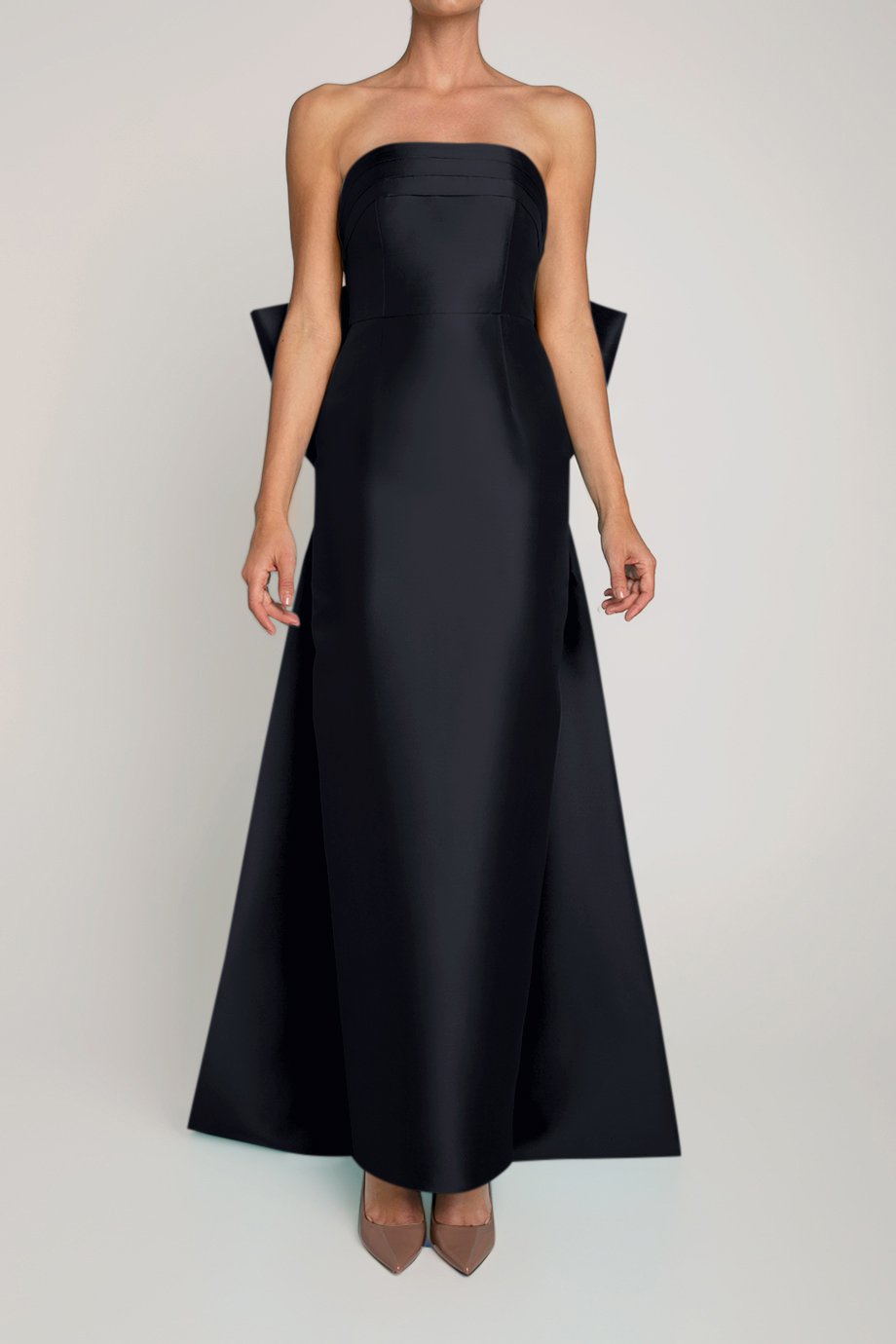 Camille Silk and Wool Column Gown with Removable Train