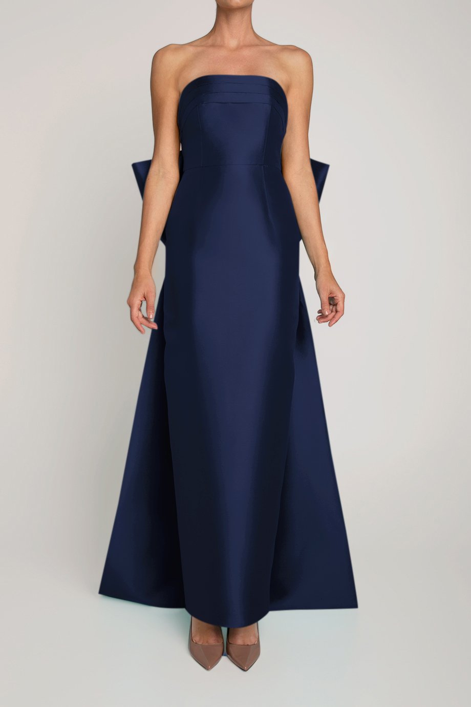 green emerald velvet dress Camille Silk and Wool Column Gown with Removable Train Navy / 8