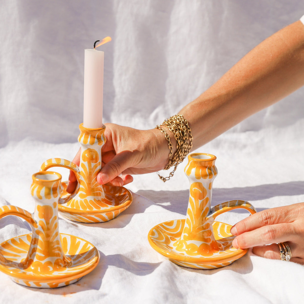 Casa Amarilla Candlestick with Hand-Painted Designs