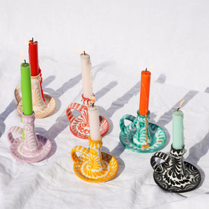 Casa Blanca & Negra Candlestick with Hand-Painted Designs