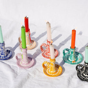 Casa Lila Candlestick with Hand-Painted Designs