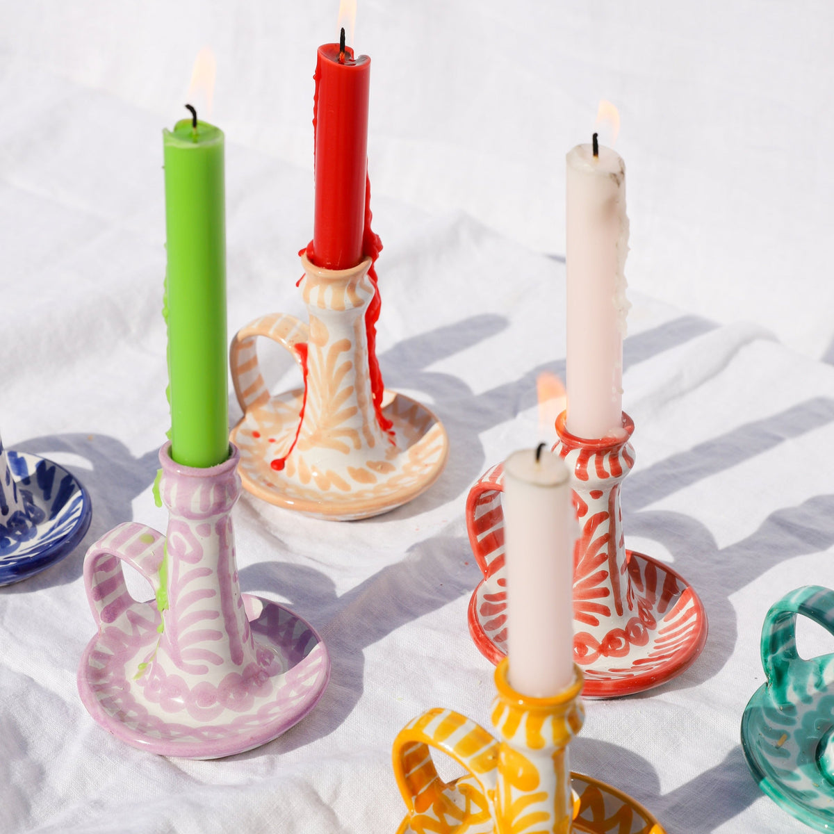 Casa Melocoton Candlestick with Hand-Painted Designs