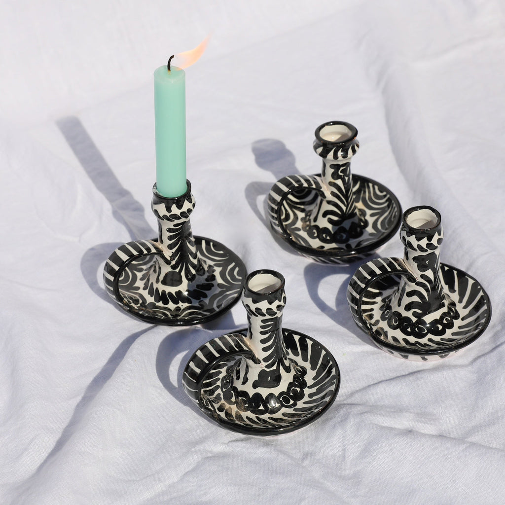 Casa Blanca & Negra Candlestick with Hand-Painted Designs