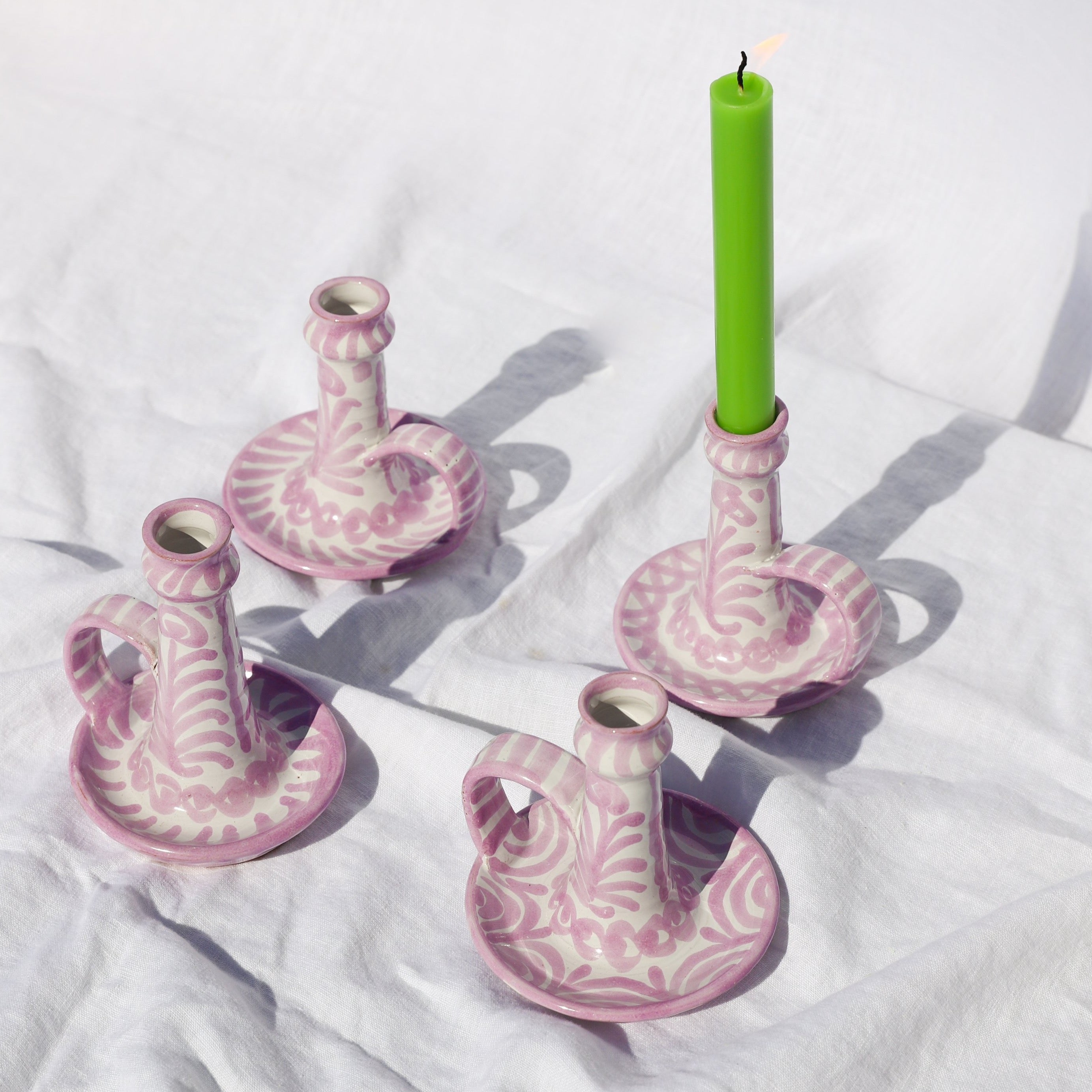 Casa Lila Candlestick with Hand-Painted Designs