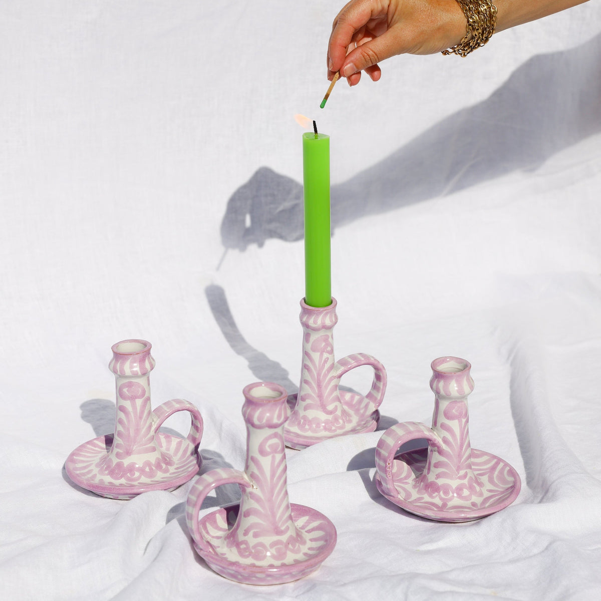 Casa Lila Candlestick with Hand-Painted Designs