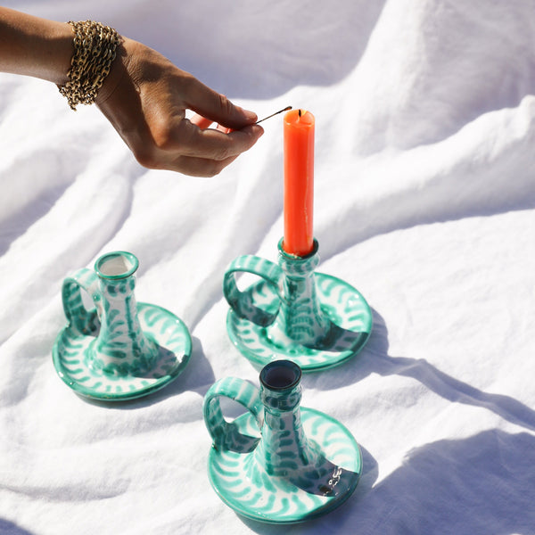 Casa Verde Candlestick with Hand-Painted Designs | Over the Moon