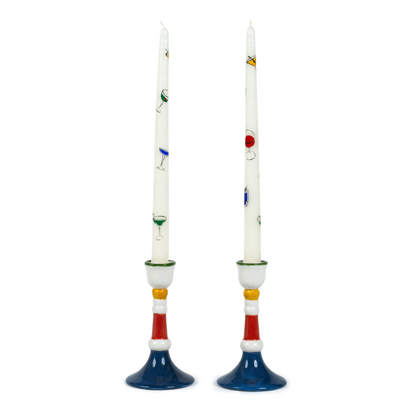 Fete Hand-Painted Ceramic Candleholder, Set of 2