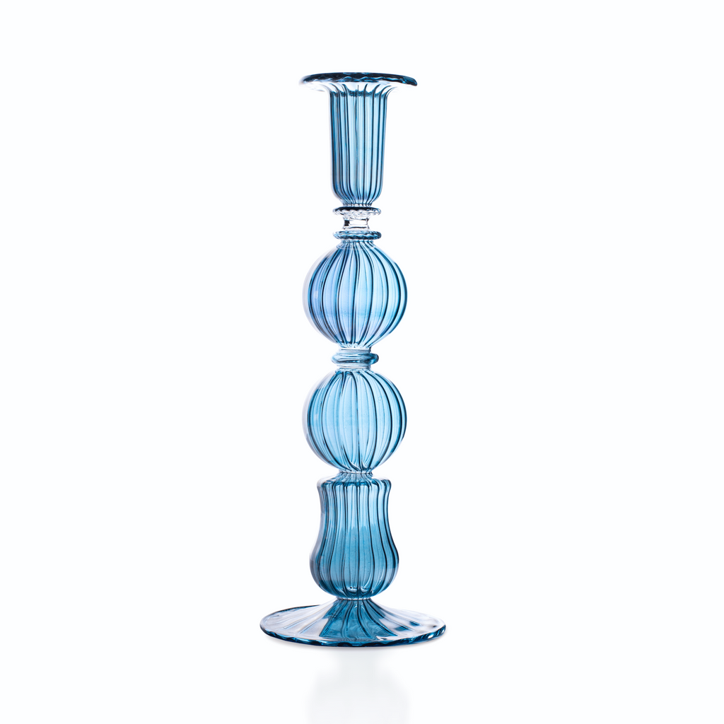 Issy Granger | Blue Glass Candlestick | Candle Holder