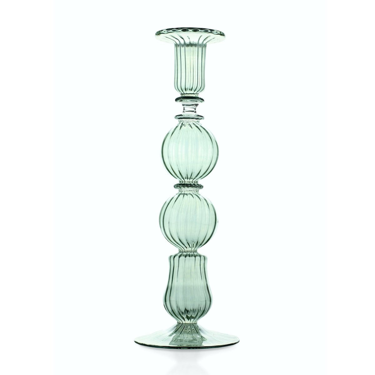 Issy Granger Green Glass Candlestick Candle Holder