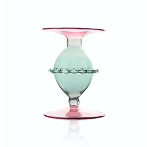 Issy Granger Green and Pink Glass Candlestick Candle Holder