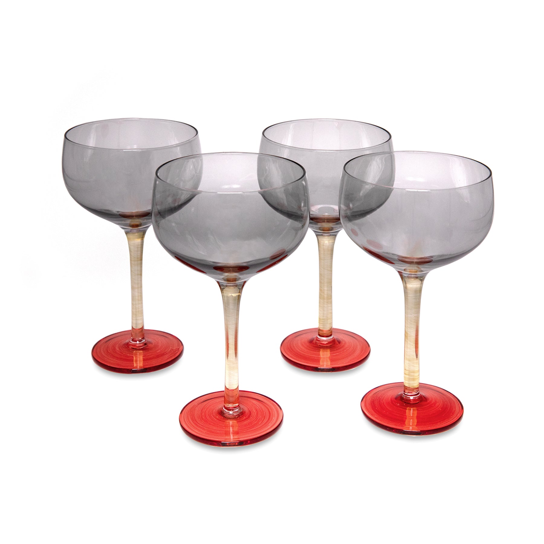 Candy glass champagne coupe in sunset, set of 4