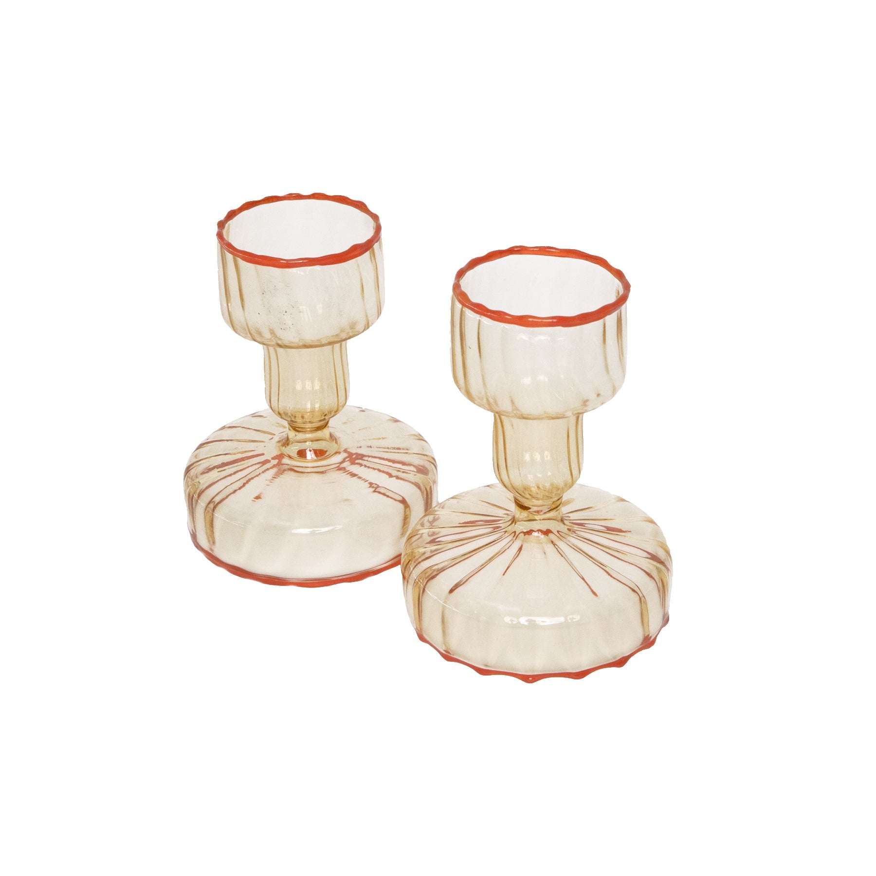 Candy glass short candlestick in persimmon, set of 2
