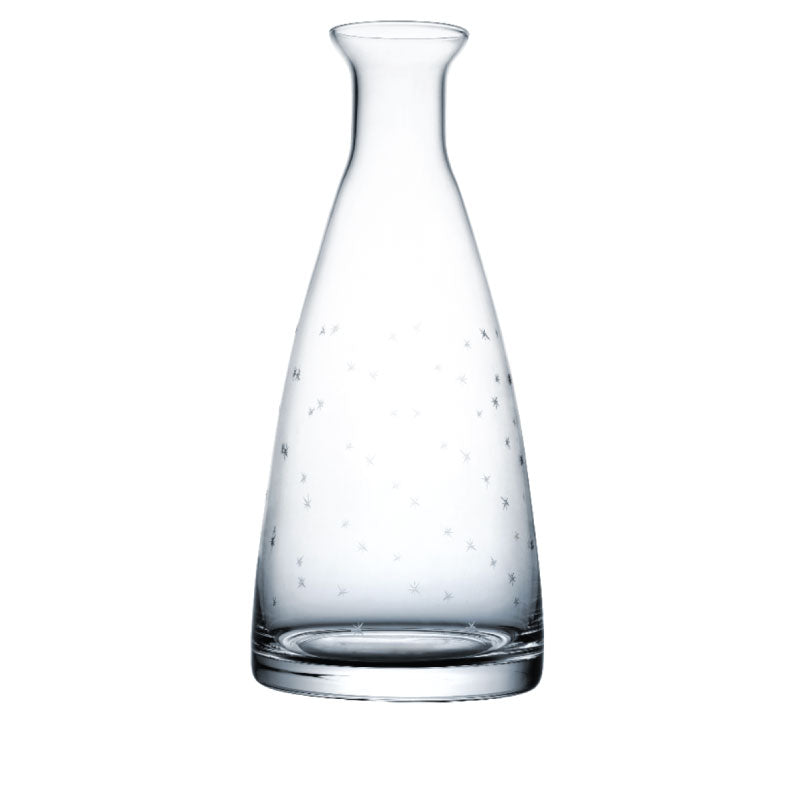 Front view of Crystal Table Carafe with Stars Design showcasing hand-engraved celestial stars with a white background