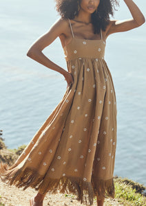 Meadow Beaded Dress in Light Fawn and Ivory Floral