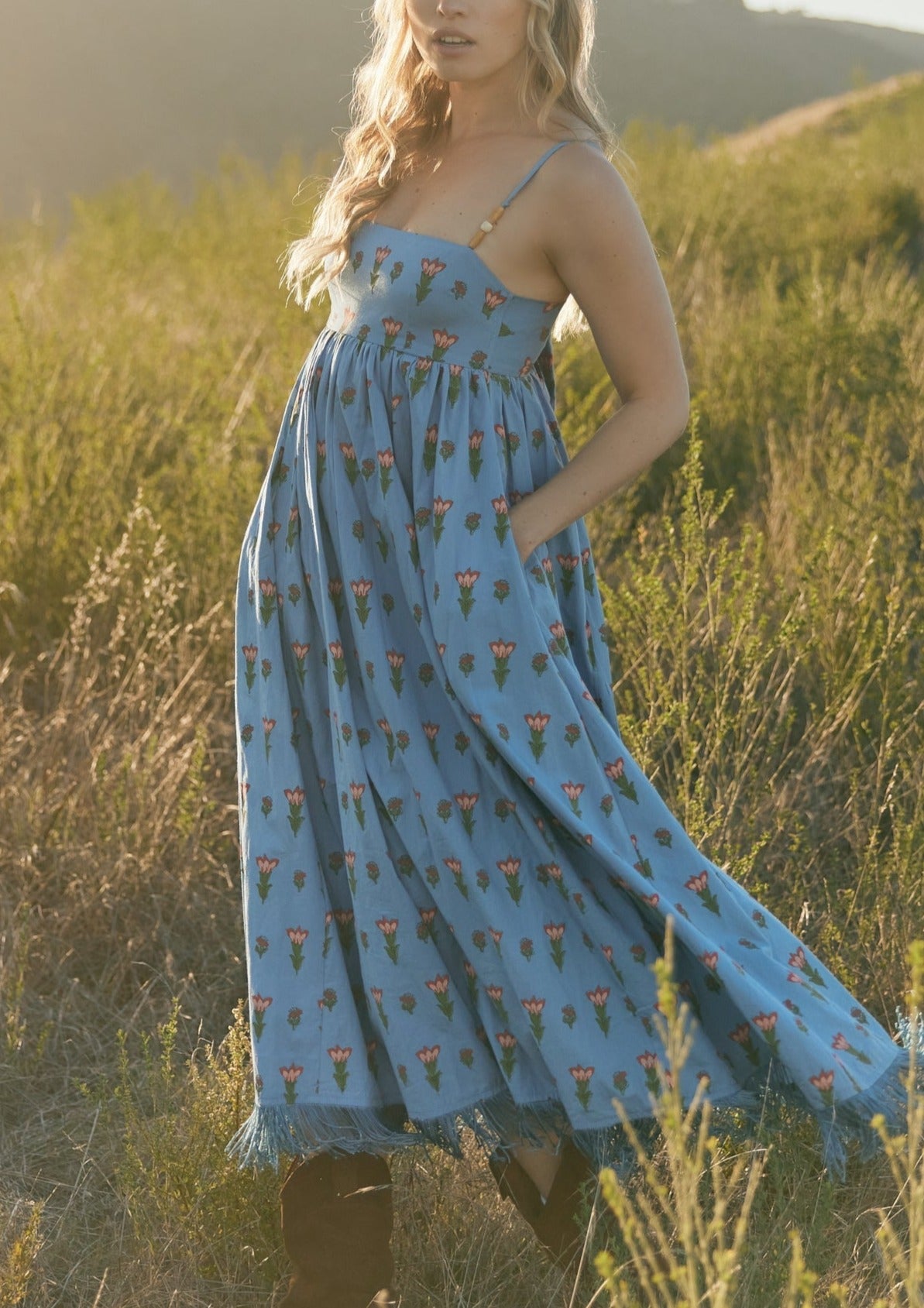 Gavin Fringe Dress in French Blue with Punch Blossom Floral